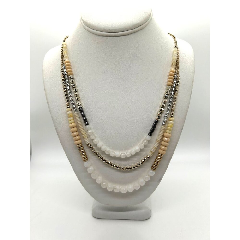 Lane Bryant Necklace Layered Beige White Silver-tone Beaded With Gold-tone 28 in - Picture 3 of 10